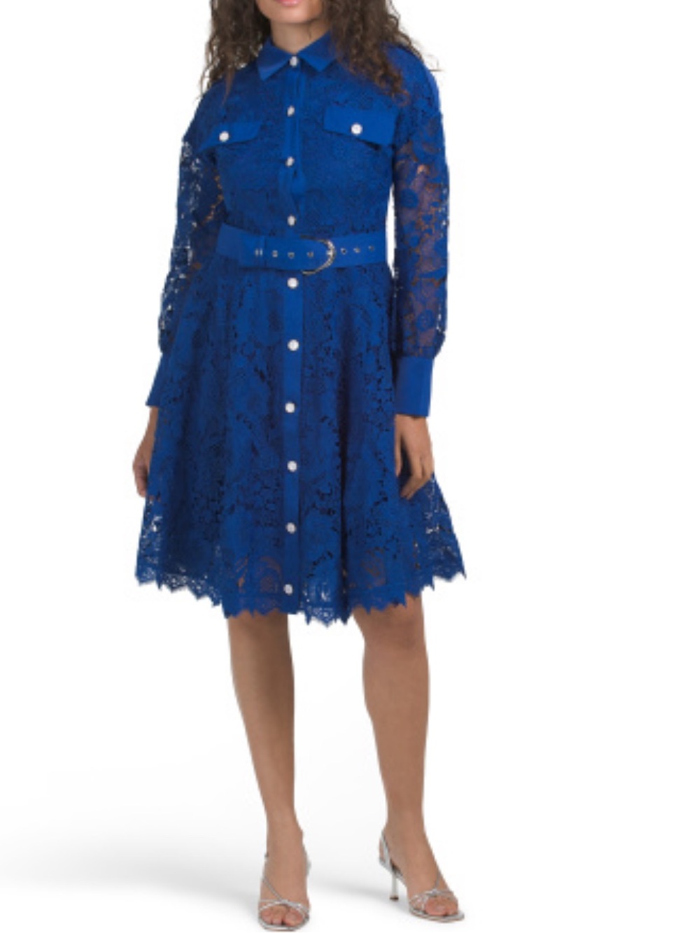 DALIA MACPHEE Long Sleeve Lace Mini Dress With Hardware Belt
